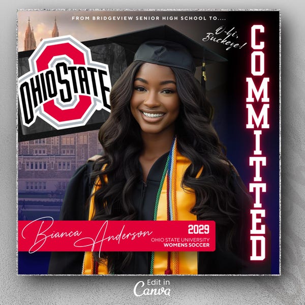 Senior 2026 College Decision Day Flyer, University Commitment (Canva Template)