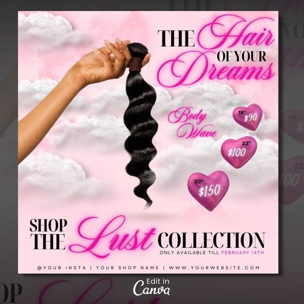 Luxury Hair Pricing, Bundles Special Flyer, Hair Sale, Bundle Deals, Hair Extensions, Wig Flyer | DIY Social Media Editable Template | Canva