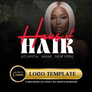 Premade Hair Beauty-logo, luxe haarlogo-ontwerp, haarverlenging logo-ontwerp, DIY Canva-logo, branding, schoonheidslogo, sjabloon voor wimpernagels