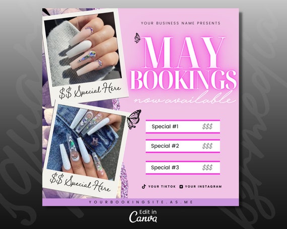 May Booking Flyer, May Bookings Available, May Social Media Flyer, Appointment Available Flyer, Hair, Nails, MUA, Lashes Flyer, DIY Canva