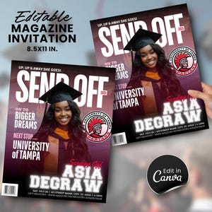 DIY College Send Off Flyer Invitation, Farewell Party Invite, DIY Trunk Party Flyer, Grad Magazine Cover, Goodbye Graduation Celebration