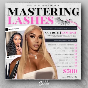 Class Flyer, Course Flyer, Beauty Masterclass Flyer, Lash Hair Brow Class, 1 on 1 Class Flyer, Beauty Training Workshop Flyer, DIY Canva