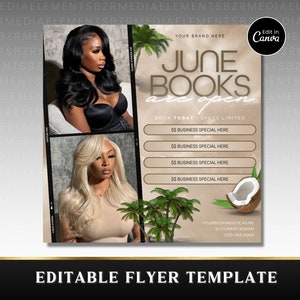 June Booking Flyer, Summer Beauty Flyer, Now Booking June, Summer Season Flyer, Hair Loc Braid Flyer, Lash Flyer, June Books Open, DIY Canva image 5