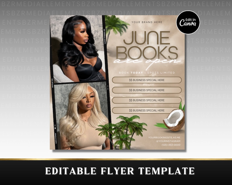 June Booking Flyer, Summer Beauty Flyer, Now Booking June, Summer Season Flyer, Hair Loc Braid Flyer, Lash Flyer, June Books Open, DIY Canva image 5