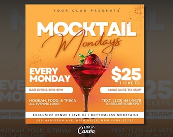 Club Party Flyer, Event Flyer Template, Mocktails, Brunch, Birthday, Party e-flyer | DIY Social Media Editable Template | Canva