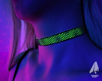 Chrysanthemum UV Choker - Rubber Ravewear (Necklace, Artwear, Reactive, Rave Accessories, Jewelry,  Fluorescent, Black Light, Neon, Glow)