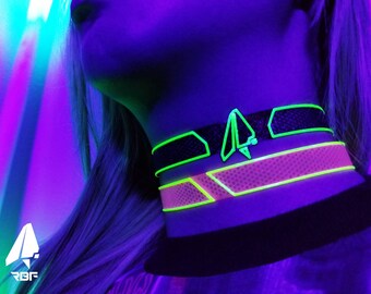 Tracer UV choker by RBF(Psychedelic Choker, Necklace, Festival accessories, Rave Choker, Blacklight, Trippy, Neon, Glow, Pink, Party)