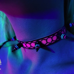 PERF-HEx Pink Rubber Spike Choker (UV Reactive, Necklace, Artwear, Rave Accessories, Rave, Fluorescent, Black Light, Neon, Glow, Party)
