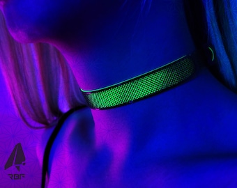 PSYilk UV Choker - Rubber Ravewear (Necklace, Artwear, Reactive, Rave Accessories, Jewelry, Fluorescent, Black Light, Neon, Glow, Party)