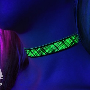 Plaid UV Choker - Rubber Ravewear (Necklace, Artwear, Reactive, Rave Accessories, Jewelry,  Fluorescent, Black Light, Rave, Neon, Glow)