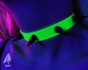 Antithesis Rubber Spike Choker (UV Reactive, Necklace, Artwear, Rave Accessories, Rave, Fluorescent, Black Light, Neon, Glow, Party)