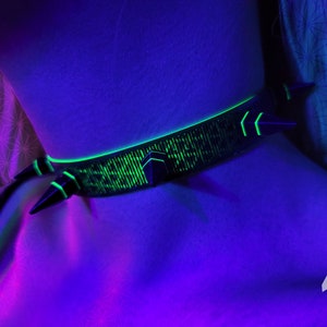 Iridensity Rubber Spike Choker (Necklace, Artwear, UV Choker, Rave, Fluorescent, UV Reactive, Black Light, Rave Accessories, Neon, Glow)