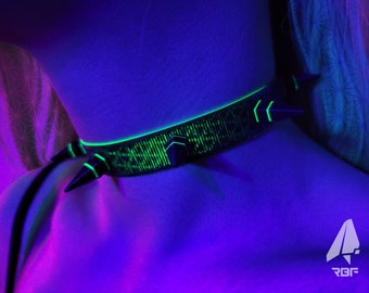 Iridensity Rubber Spike Choker (Necklace, Artwear, UV Choker, Rave, Fluorescent, UV Reactive, Black Light, Rave Accessories, Neon, Glow)