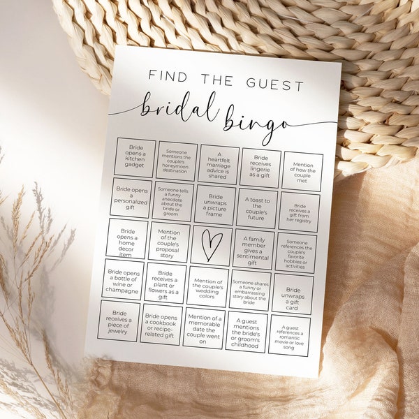 Minimal Bridal Shower Bingo Game Card - Wedding Party Bingo Activity - Printable Bingo Cards - Bridal Shower Game M2