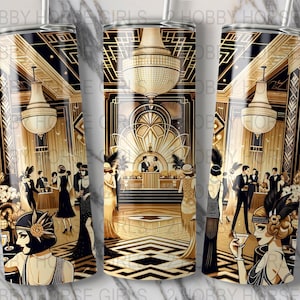 Art Deco Tumbler Design: Roaring Twenties Party Scene (Digital File)