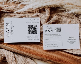 Minimalistische QR-Code-Antwortkarte | Hochzeit Rsvp Card Template | Hochzeit RSVP QR Code Karte | Minimalistische Hochzeitsantwortkarte | Rsvp Online M2