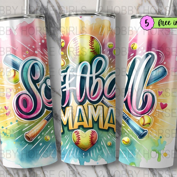 Colorful Softball Mama Tumbler Wrap, Digital Download, Sports Drinkware Accessory, DIY Tumbler Graphic, Unique Softball Mom Gift Idea