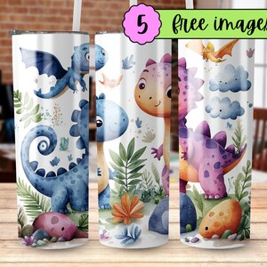 Lindo diseño de vaso de dinosaurio para niños, archivo digital de dinosaurio colorido sin costuras, arte de dinosaurio ilustrado para vasos