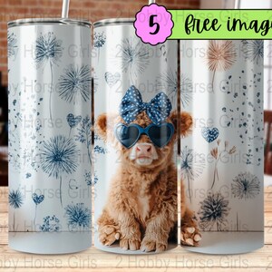 Highland Cow Tumbler Design, Cute Cow With Glasses, Seamless Tumbler Wrap, Digital File Only