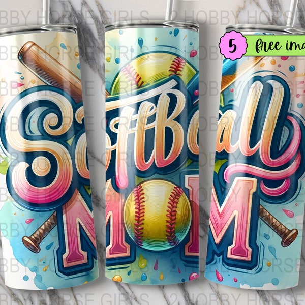 Softball Mom Tumbler Wrap, Digital Download, Colorful Softball Tumbler Design, DIY Sublimation Graphic, Sports Theme Cup Template
