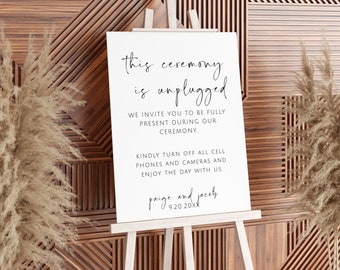 Unplugged Ceremony Sign | Templett Instant Download | No Photos Please | Wedding Welcome Sign | Editable Template | Wedding Decor Min01