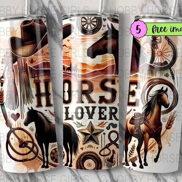 Western Horse Lovers Digital Tumbler Wrap, Rustic Cowboy Theme Sublimation Design, 20oz Skinny Tumbler PNG File for Download