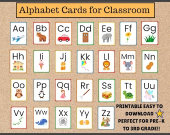 de l'alphabet préscolaire | Flashcards éducatifs ABC | Apprentissage en classe et à la maison | Téléchargement instantané