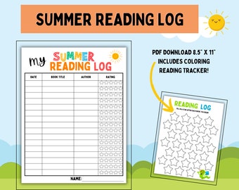 Summer Reading Log for Kids | Printable Summer Reading Chart | Reading Tracker | Reading Challenge | Instant Download