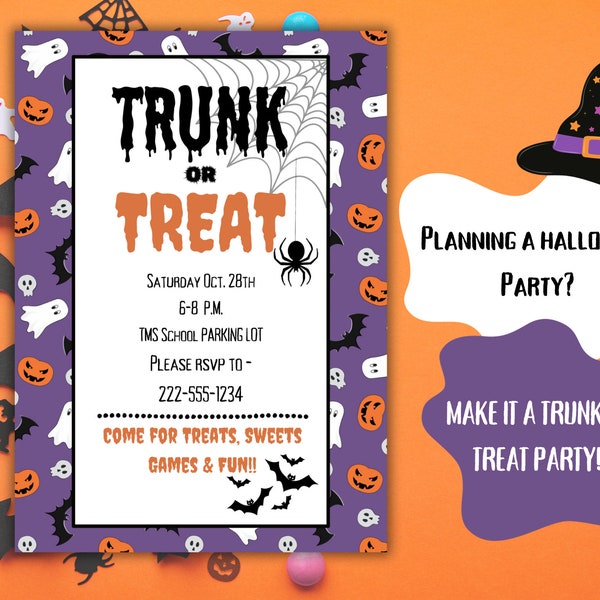 Trunk Or Treat Invitation | Church Fall Festival | Editable Trunk Or Treat | Church Halloween Event | School Fall Festival | Community Event
