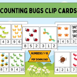 Pacote de Flashcards para pré-escola, Cartões de contagem de insetos, Atividade de reconhecimento de números de 1 a 10, Ferramenta de matemática educacional, Aprendizagem interativa
