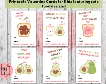 Valentines for Kids Class | Printable Valentines | Kids Valentines | Classroom Valentines | Valentines Party | Food Valentines