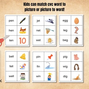 CVC Word Matching Game, Phonics Activity for Kindergarten, Literacy ...