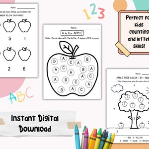 Apple-Aktivitäten für Kinder | Apple Aktivitätspaket | Apfel Arbeitsblätter | Apple-Aktivitäten Vorschule | Kindergarten | Hausschule zum Ausdrucken