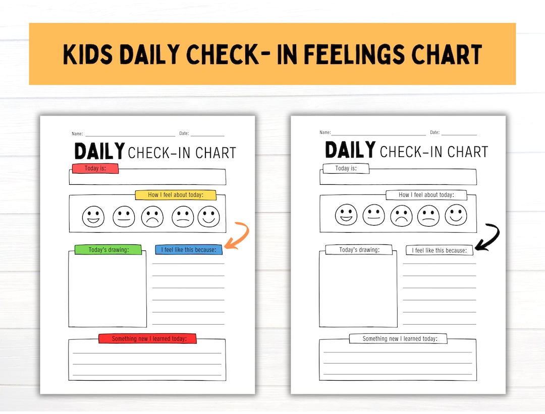 Kids Feelings Chart Feelings Checkin Worksheet for Kids Emotions Chart Emotional