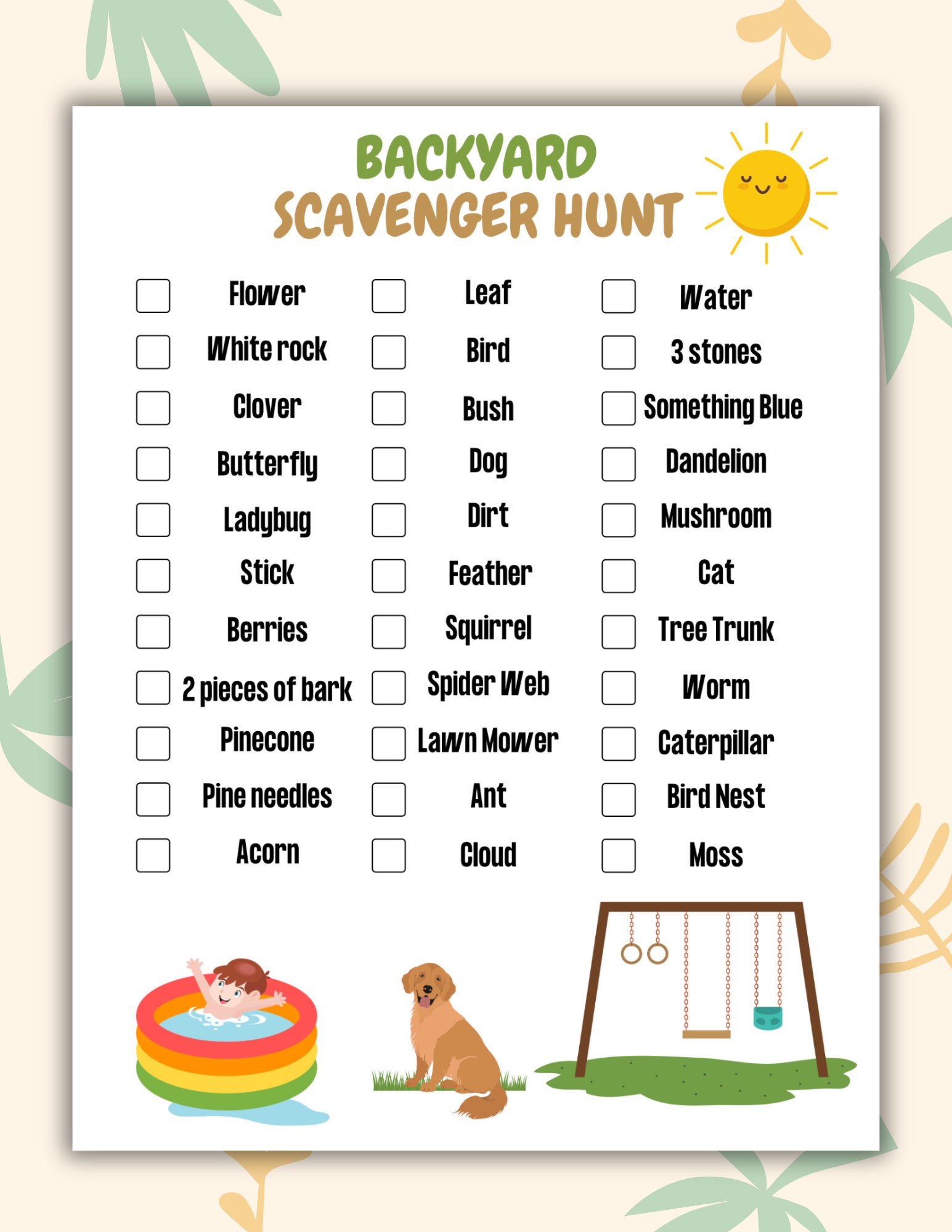 Outdoor Scavenger Hunt for Kids | Printable Backyard Scavenger Hunt for ...