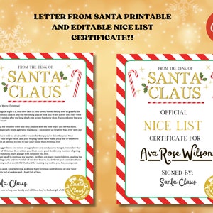 Letter from Santa | Editable Letter from Santa | Letter from Santa Printable | Santa Nice List Certificate | Custom Letter from Santa