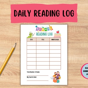 Reading Log |  Reading Tracker | School Reading Log | Kids Reading Log | Homeschool Reading | Printable Reading Log for Kids