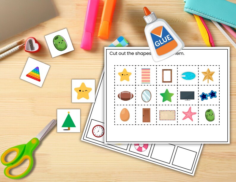 Shape Matching Activity for Toddlers, Cut and Glue Activities, Fine ...