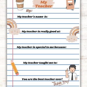 Teacher Appreciation Printable | Teacher Appreciation Gift | All About My Teacher Printable