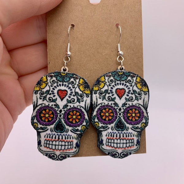 Sugar Skull Dangle Earrings - Sugar Skull Jewelry - Day of The Dead Earrings - Candy Skull