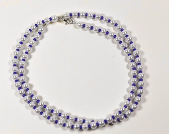 Pearl and blue bead necklace