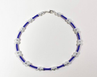 Pearl and blue bead necklace