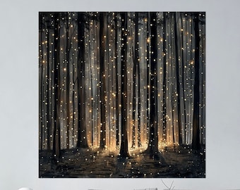 Firefly Forest wall art Mystical Forest art Magical Forest canvas print Fantasy Firefly art print Living room decor Enchanted Forest canvas