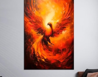 Rising Phoenix Canvas Wall Art: Fire Bird Fantasy Painting (Ready to Hang)
