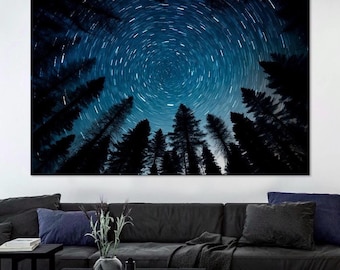Starry Night Forest Canvas Print, Night Sky Wall Art
