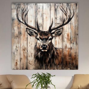 Deer large canvas wall art prints Rustic cabin decor Woodland animal wall art Forest elk print Hunting lodge decor