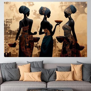 African Woman silhouette large canvas wall art prints Black Woman abstract art African American canvas Living room decor