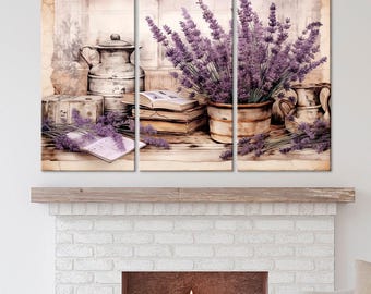 Lavender Canvas Wall Art: Rustic Farmhouse Floral Print