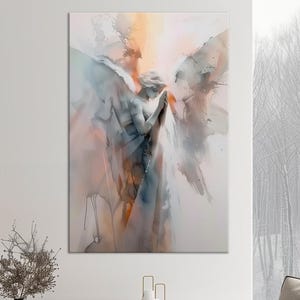 Abstract Angel large canvas wall art prints Guardian Angel watercolor print Angel painting Spiritual wall art Religious decor