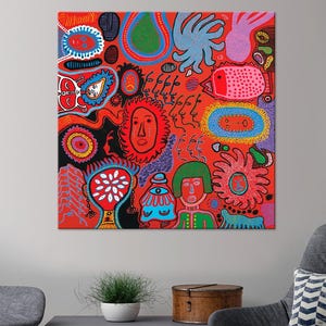 Red Japanese large canvas wall art prints Modern Abstract surrealism art Red Japanese art print Abstract exhibition poster
